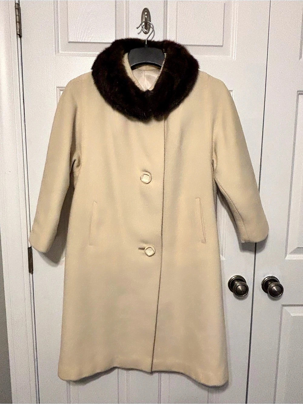 Vintage 1950s Wool Swing Coat with Mink Fur Collar.